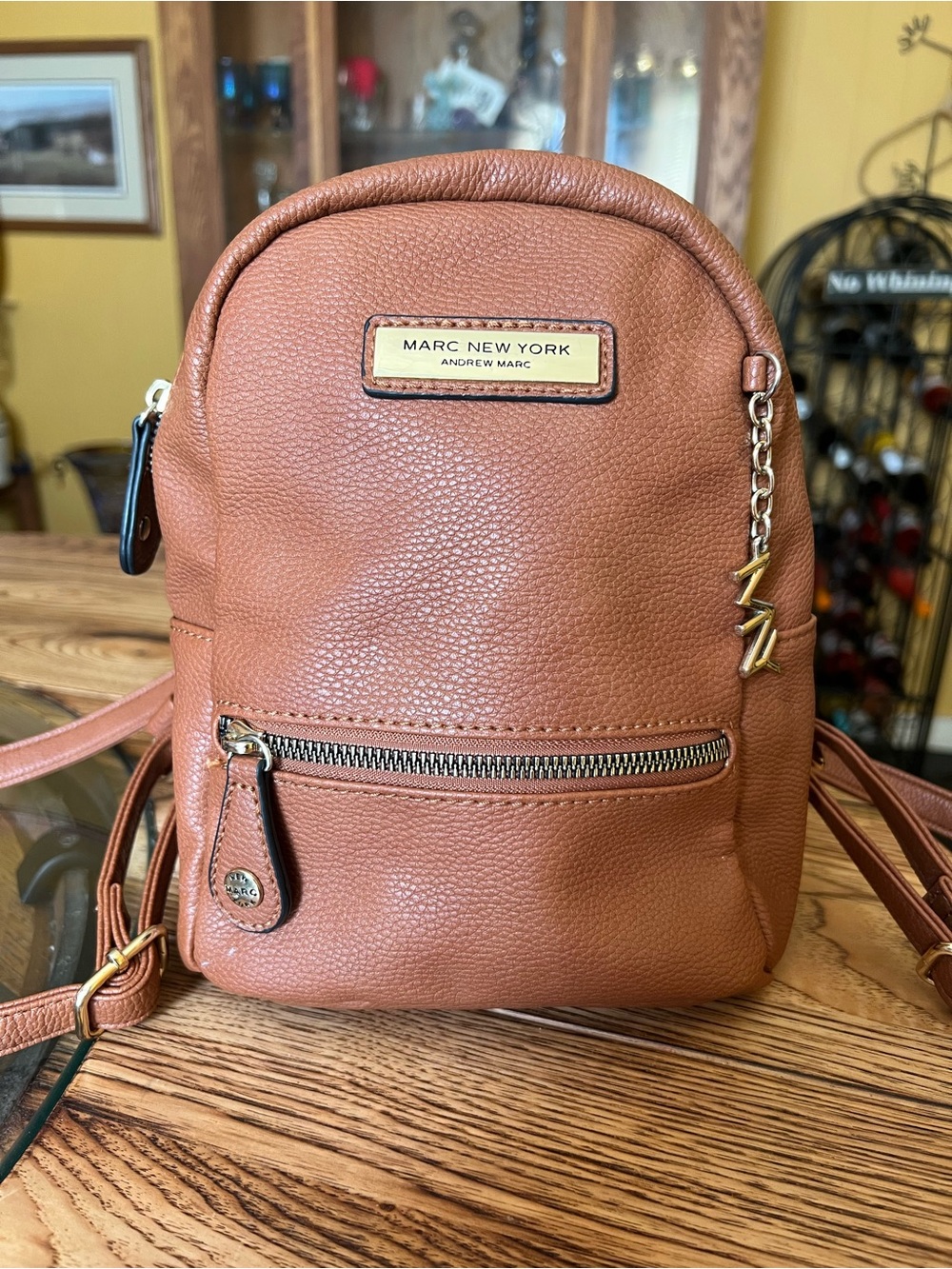 Marc New York Brown Pebbled Leather Mini Backpack with Gold Hardware